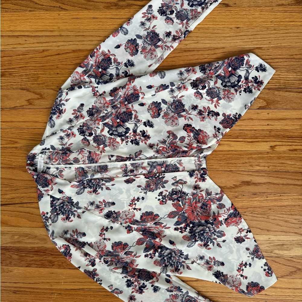 Lush White and Red Floral Blazer with Long Sleeves